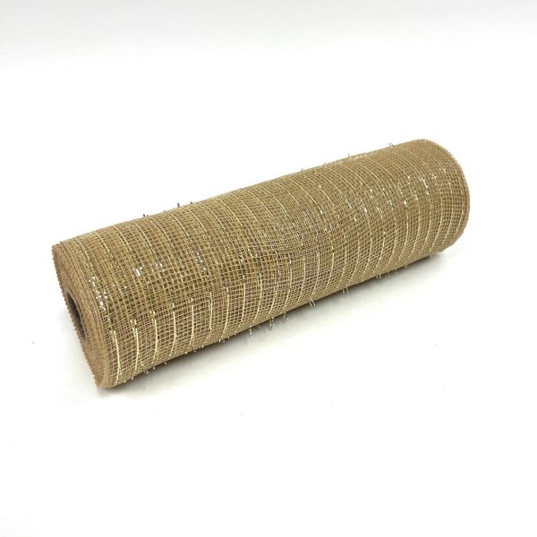 10 Inch x 10 Yards Tan Deco Mesh Metallic Stripes Online Hot Sale