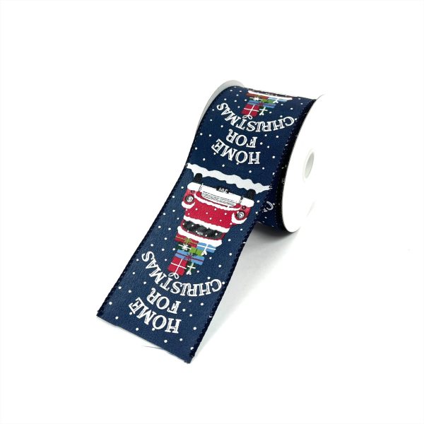 Christmas Holiday Xmas HOME FOR CHRISTMAS Gift Ribbon Linen - 2.5 Inch x 10 Yards Online Sale