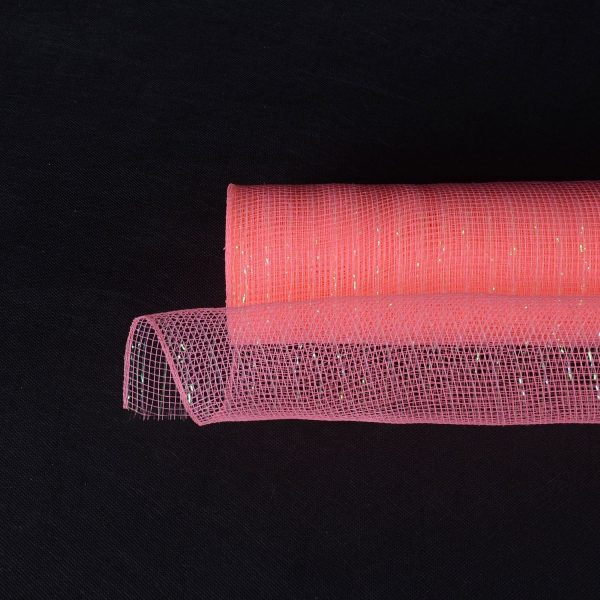 Coral - Deco Mesh Metallic Stripes - ( 21 Inch x 10 Yards ) For Sale