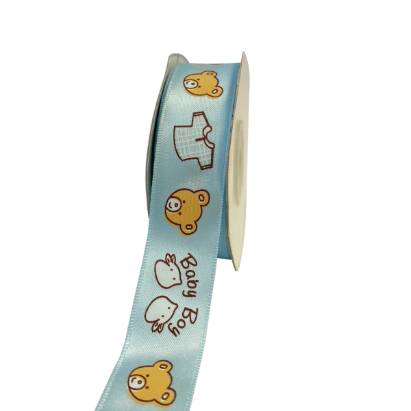 Baby Boy Bears Blue Satin Ribbon - 7 8  x20yds on Sale