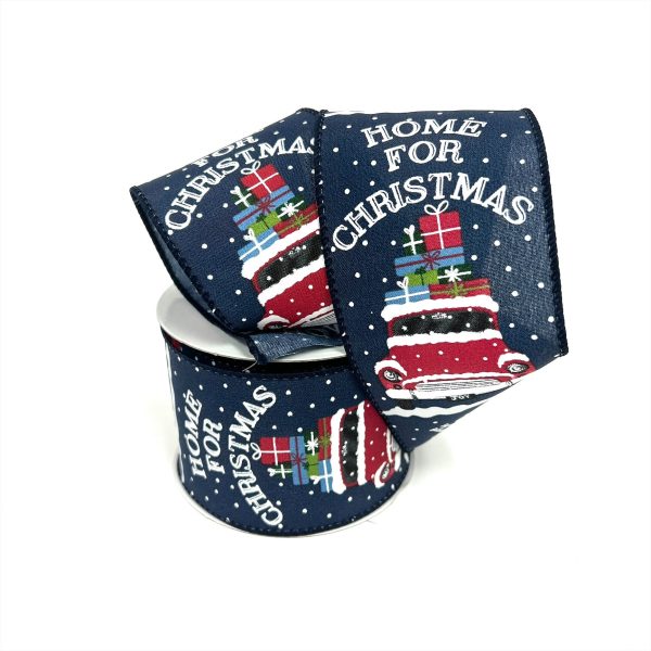 Christmas Holiday Xmas HOME FOR CHRISTMAS Gift Ribbon Linen - 2.5 Inch x 10 Yards Online Sale - Image 2