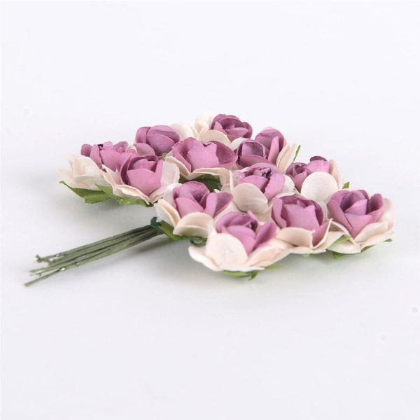 Paper Rose Flowers (12x12) Ivory w. Mauve ( 12 Paper Flowers ) Supply