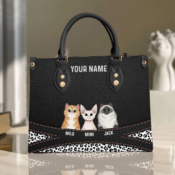 Cat Leopard Pattern Personalized Leather Handbag, Personalized Gift for Cat Lovers, Cat Mom, Cat Dad - LD039PS08 Online - Image 2